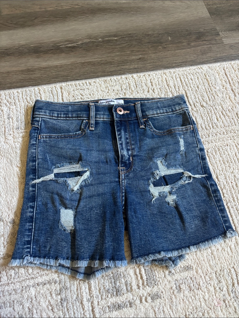 Abercrombie & Fitch Ripped Medium Blue Denim Jean Shorts